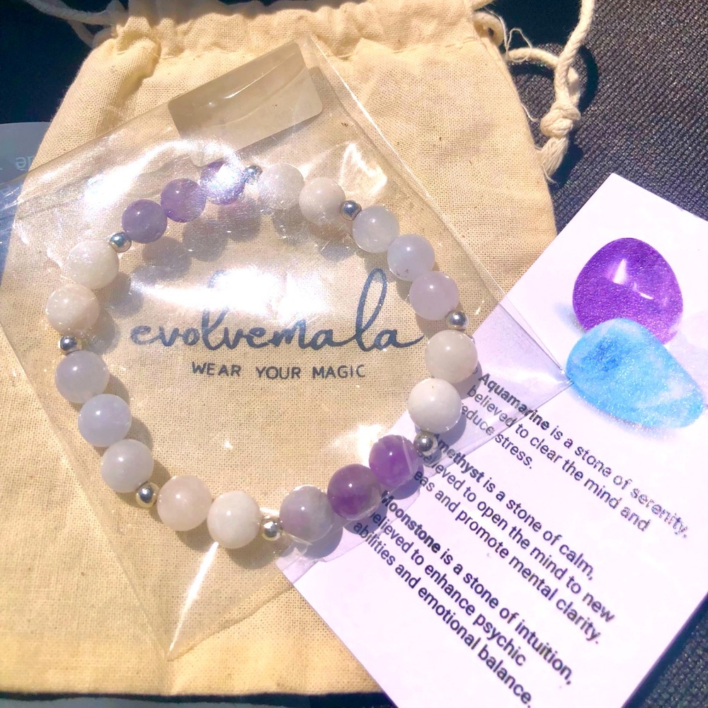 ✨Givey FREEEvolveMala Healing Stone, Amethyst-Moonstone-Aquamarine Bracelet!🩵